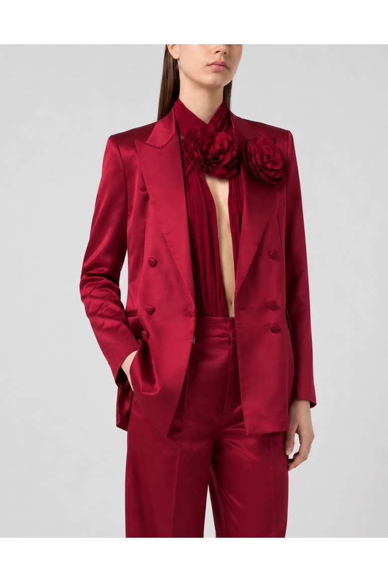 Dame Fit Double Breasted Blazer Flower Women, Main, color, Bordeaux