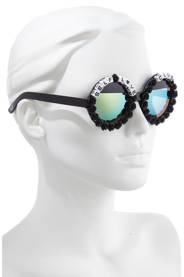Self Love Club Round Sunglasses, Alternate, color, BLACK/ GREEN MIRRORED
