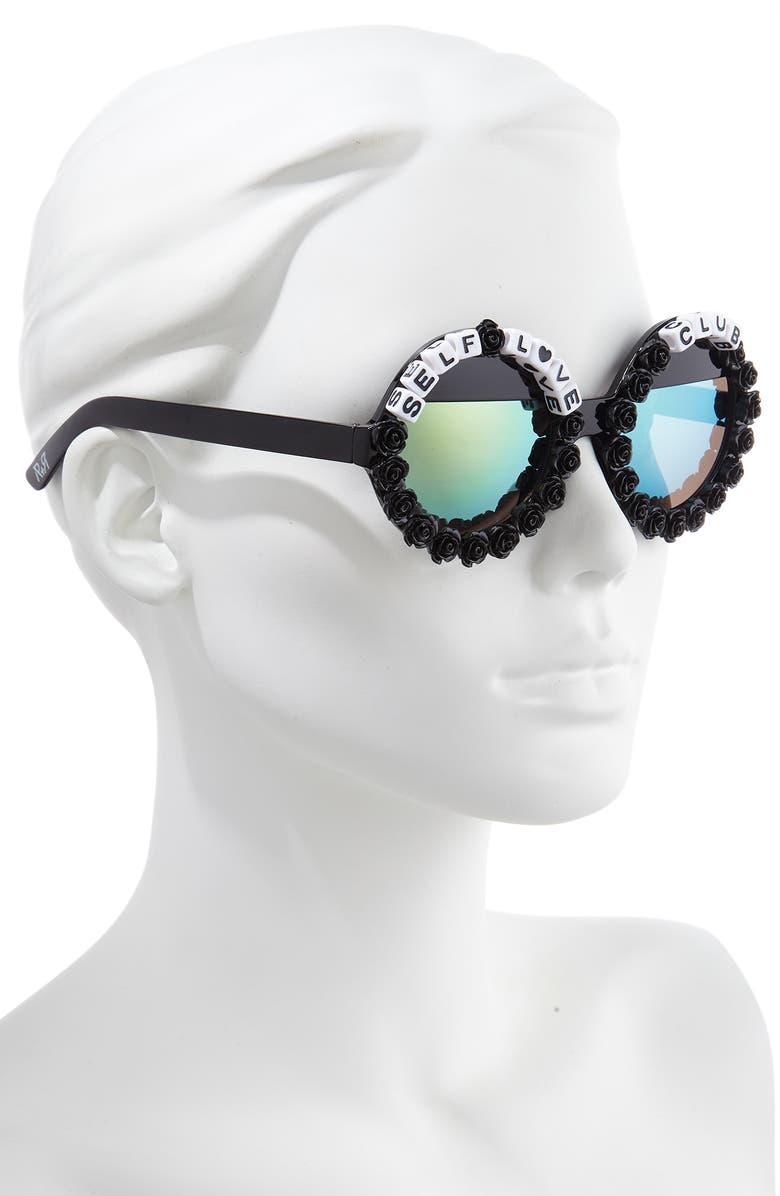 Rad + Refined Self Love Club Round Sunglasses, Alternate, color, Black/ Green Mirrored