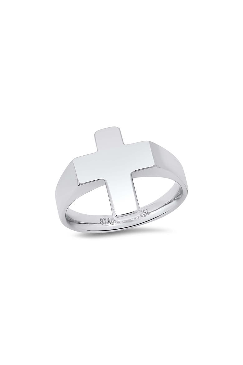 Men's Stainless Steel Cross Ring, Main, color, SILVER