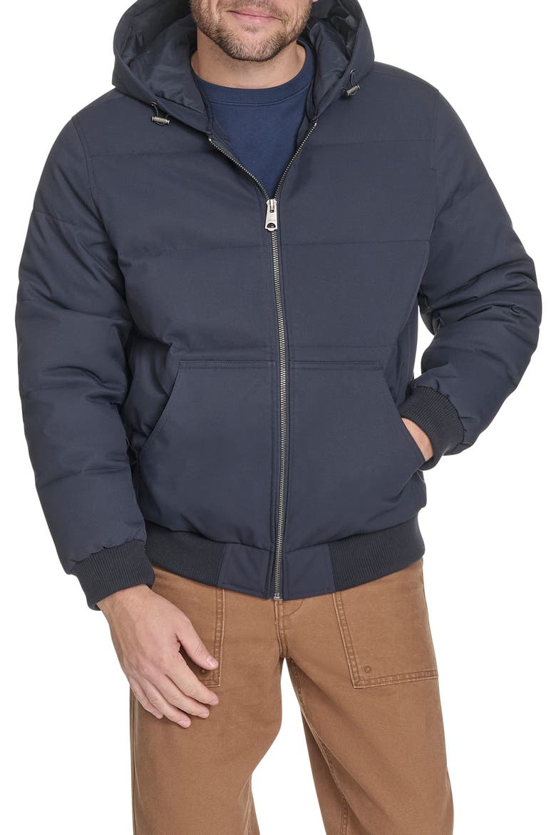 Quilted Puffer Hoodie Bomber Jacket, Main, color, NAVY