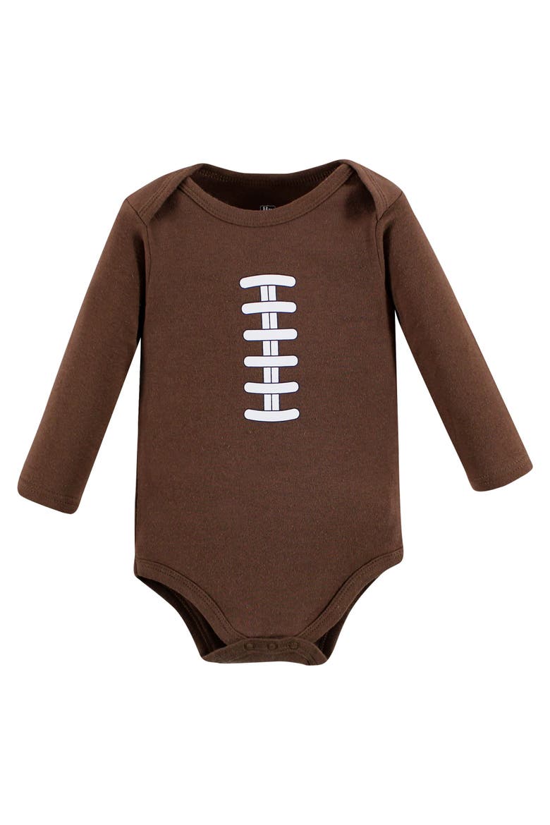 Five-Piece Collection of Long-Sleeve Cotton Bodysuits, Alternate, color, Football Buddy