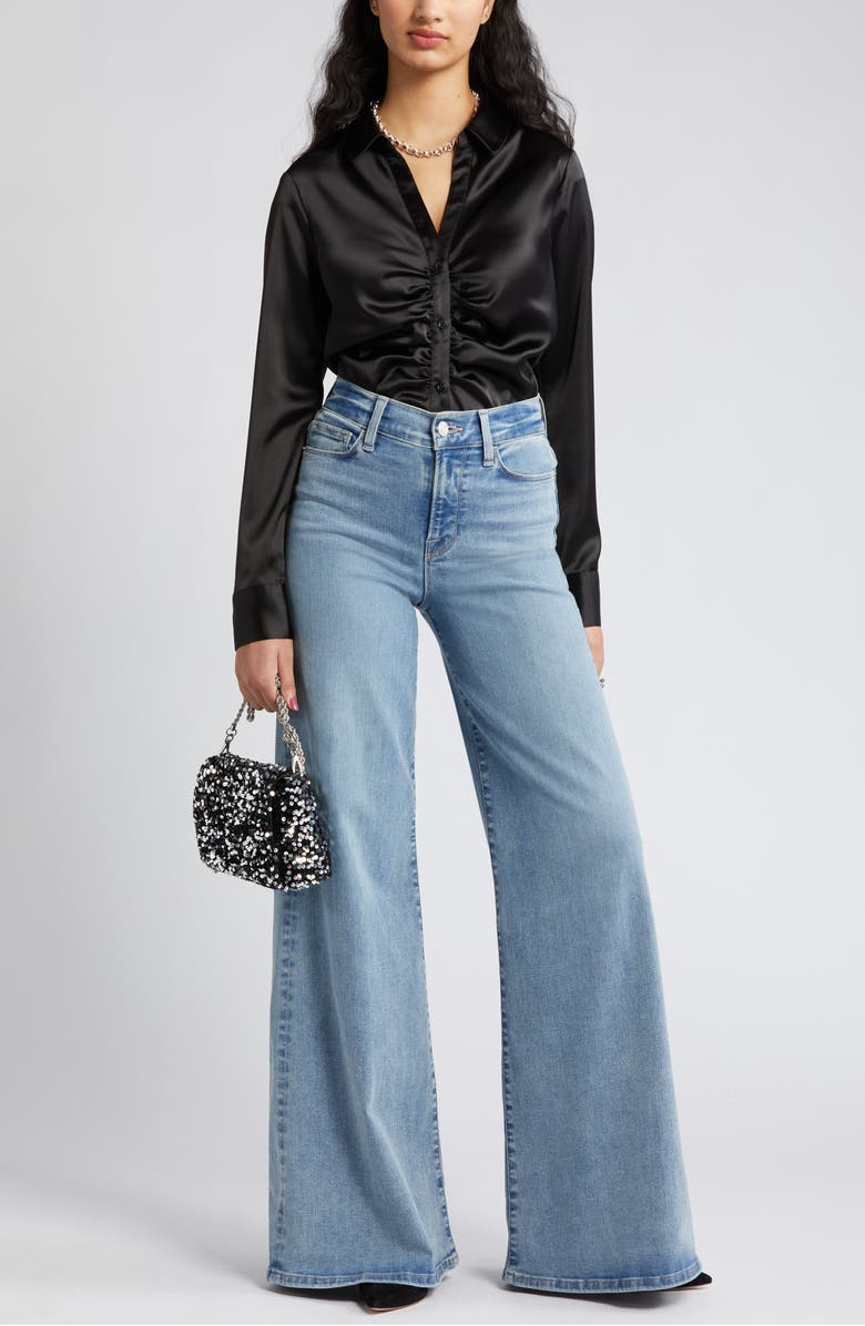 Open Edit Cinched Satin Shirt, Alternate, color, 