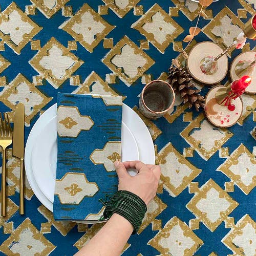 Ichcha Modern Block Print Cloth Napkins In Blue