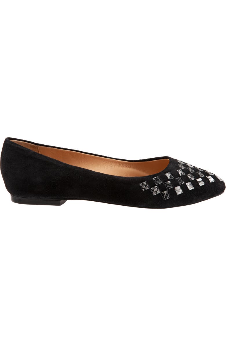 Trotters Estee Woven Flat, Alternate, color, Black Sue/ Snake