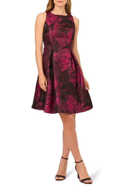 Floral Jacquard Back Cutout Cocktail Dress