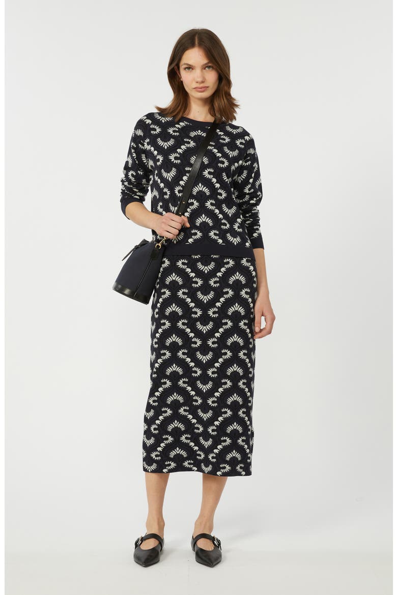 Vacuo Embroidered Knit Skirt, Alternate, color, NAVY