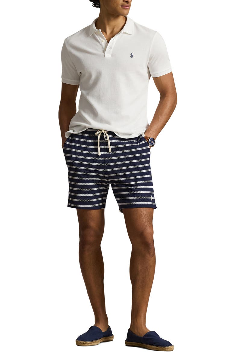 Polo Ralph Lauren Stripe Piontelle Stitch Shorts, Alternate, color, Newport Navy/ Pale Cream