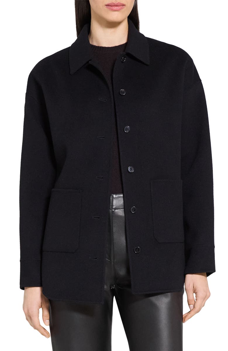 Theory Wool & Cashmere Shirt Jacket, Main, color, Black