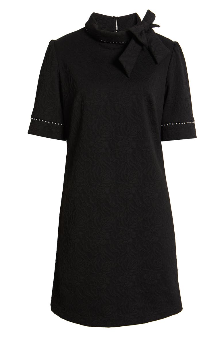 Bow Neck Faux Pearl Trim Sheath Dress, Alternate, color, BLACK