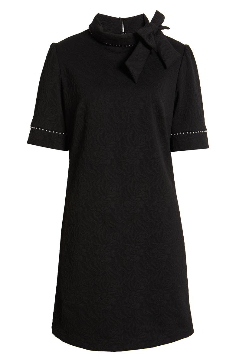 Julia Jordan Bow Neck Faux Pearl Trim Sheath Dress, Alternate, color, Black