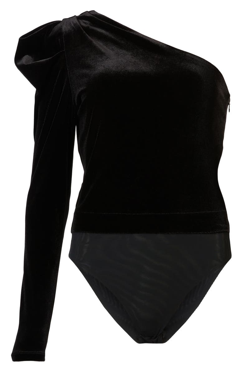 AllSaints Daphne One-Shoulder Velvet Bodysuit, Alternate, color,