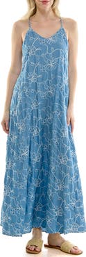Nicole Miller Floral Embroidered Maxi Slipdress