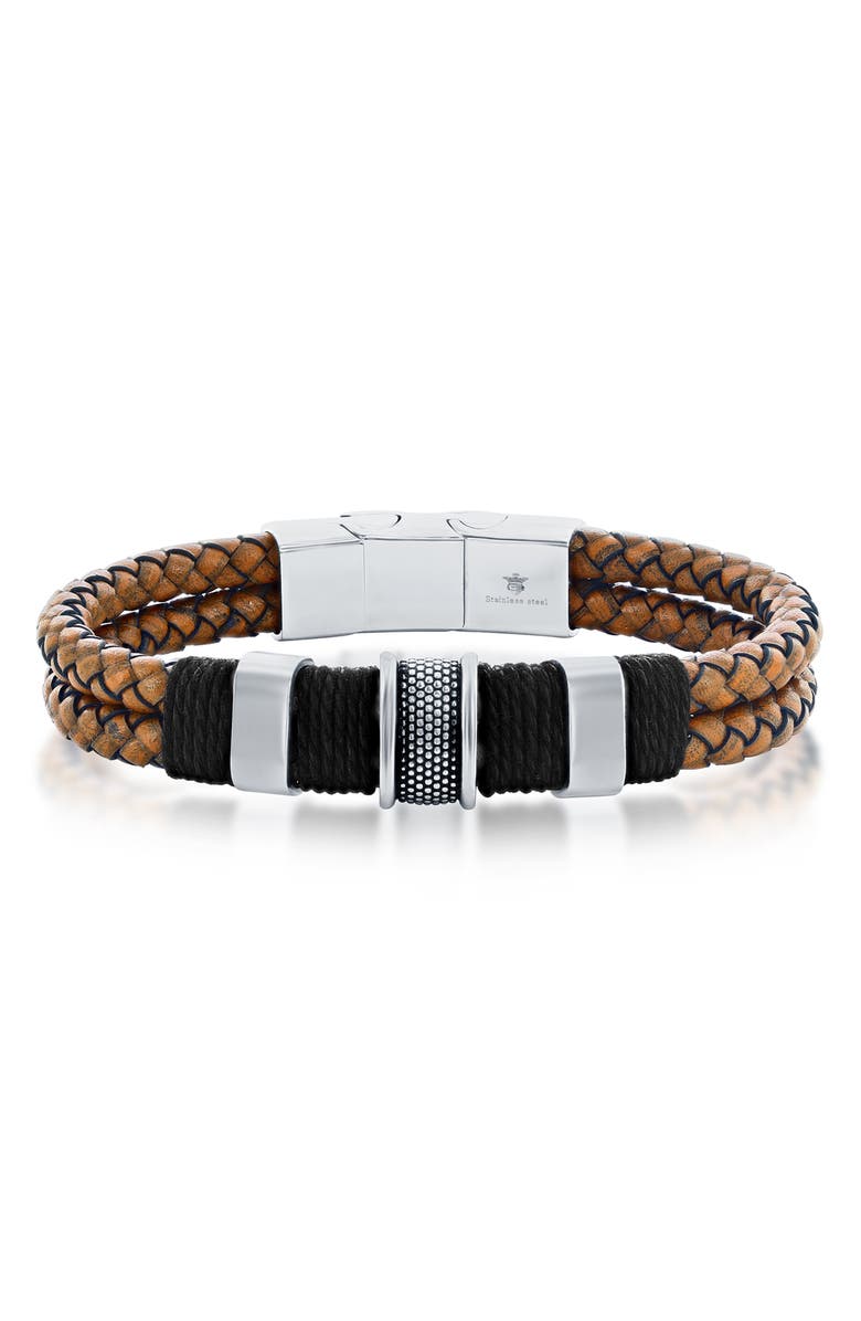 BLACKJACK Men's Braided Leather & Stainless Steel Bracelet, Main, color, 
