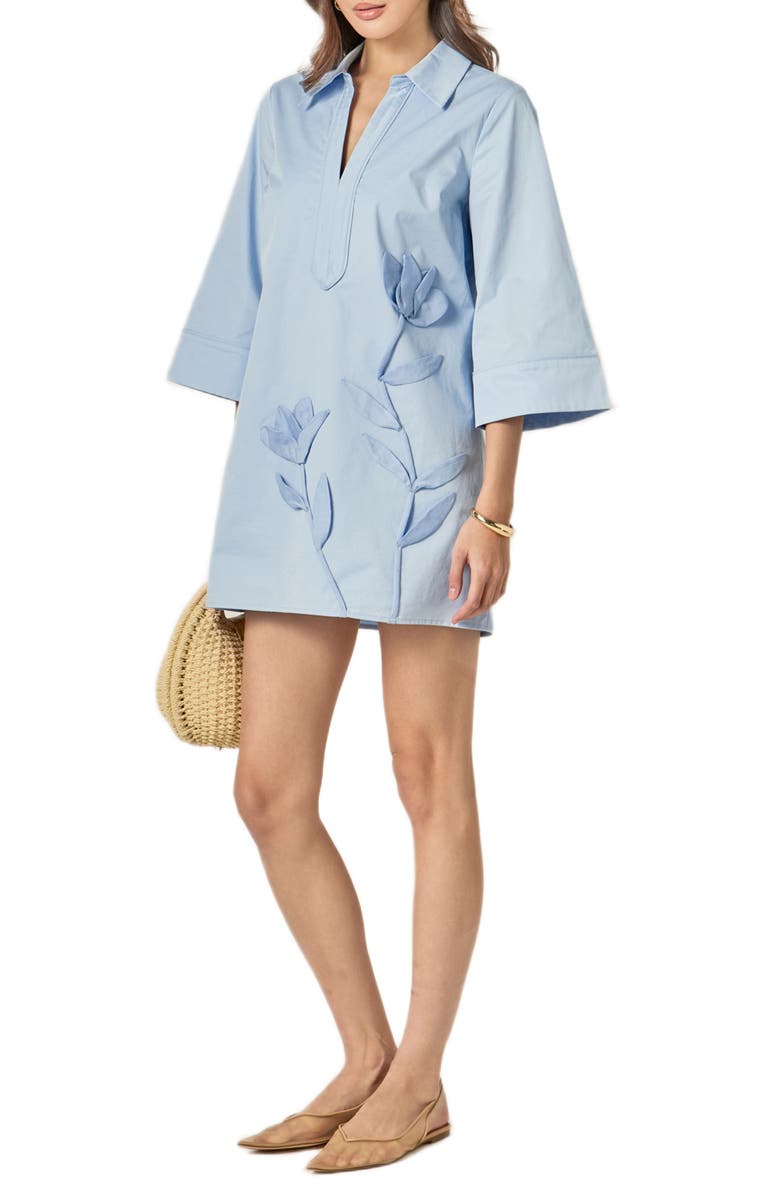 English Factory Floral Appliqué Shift Minidress, Alternate, color, Powder Blue