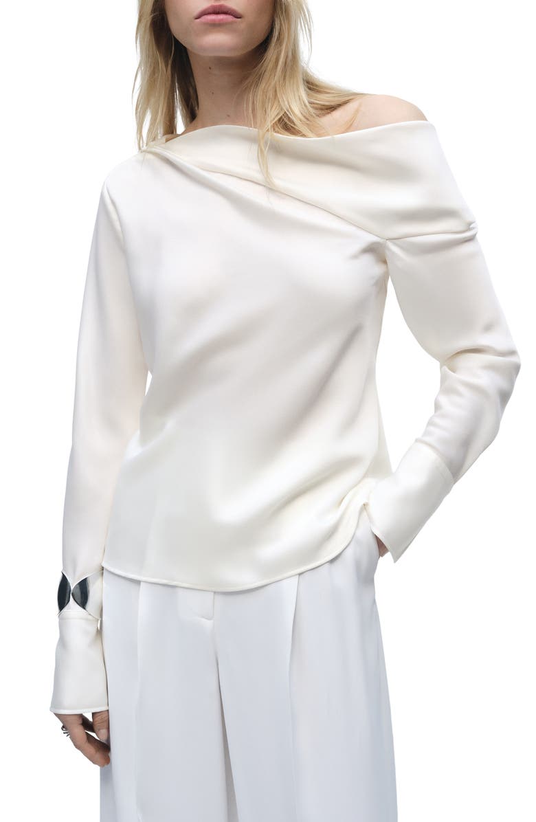 MANGO Drape One-Shoulder Satin Top, Main, color, 