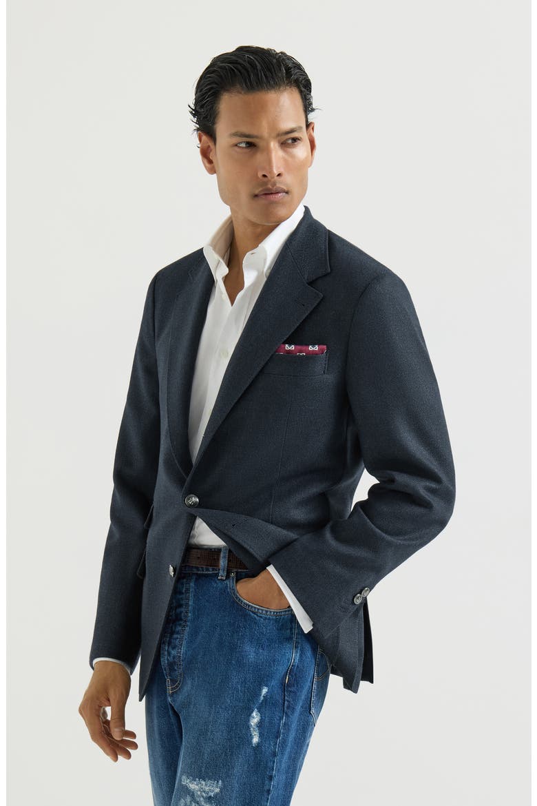 Mouliné virgin wool twill deconstructed Cavallo blazer with metal buttons, Main, color, Navy Blue