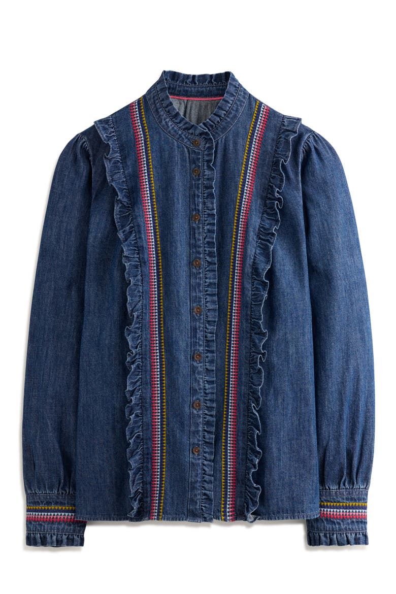 Isla Embroidered Stripe Denim Button-Up Shirt, Alternate, color, EMBROIDERED DENIM