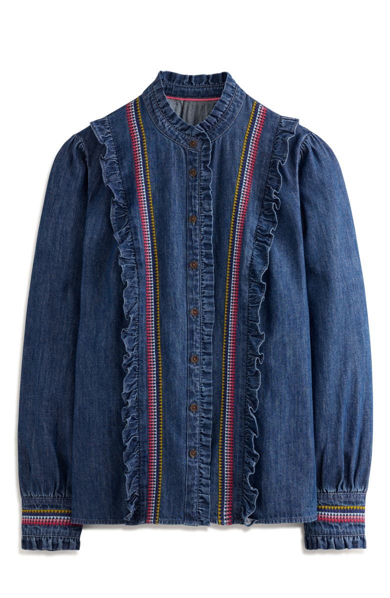 Boden Isla Embroidered Stripe Denim Button-Up Shirt, Alternate, color, 