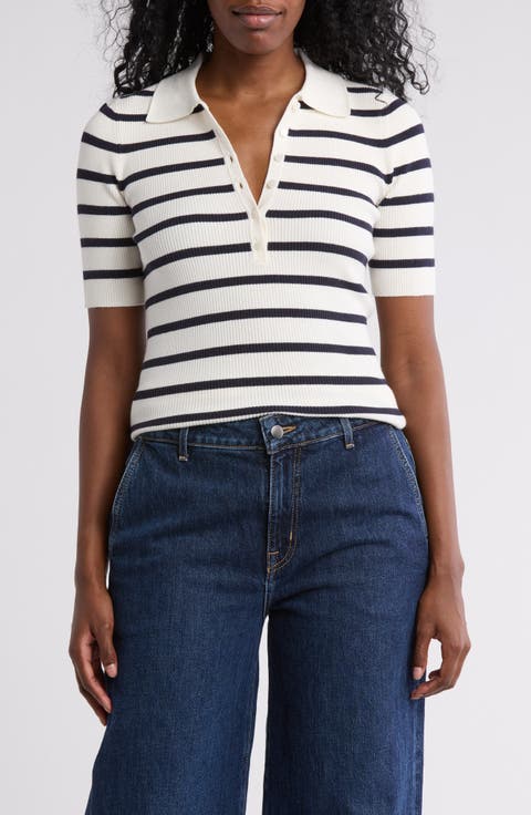 Stripe Rib Polo Sweater