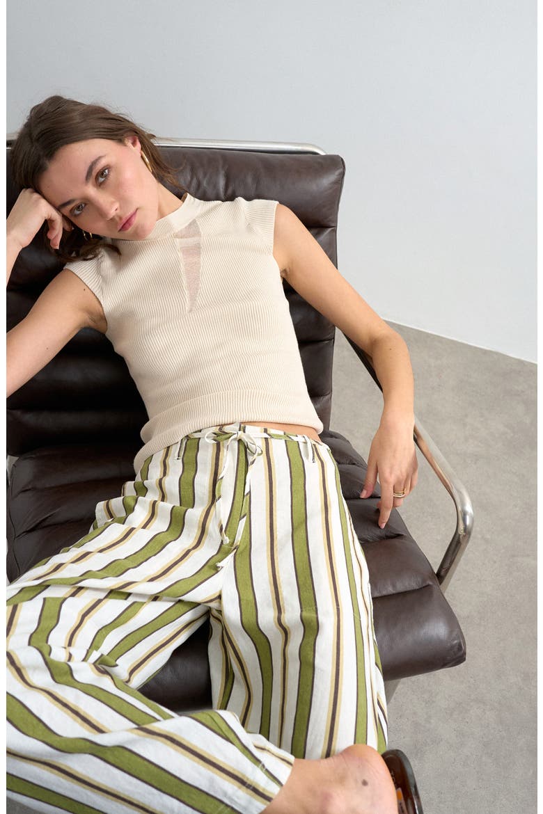 Stripe Wide Leg Linen & Cotton Pants, Alternate, color, MGREEN