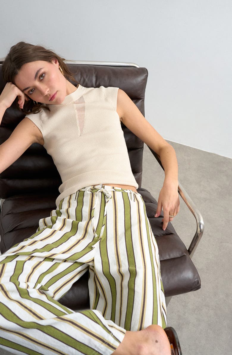 Topshop Stripe Wide Leg Linen & Cotton Pants, Alternate, color,