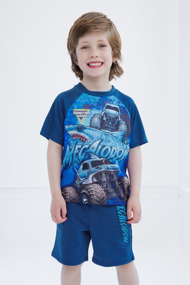 3pc Tank Top, Tee & Shorts Set, Alternate, color, Blue Megalodon Monster Jam