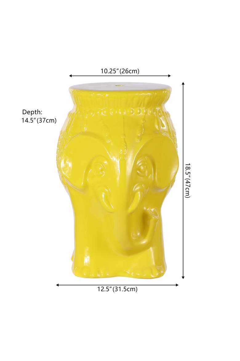 Orla Global Glazed Ceramic Elephant Garden Stool, Decorative Indoor Outdoor Accent Side Table & Plant Stand for Home & Patio, Alternate, color, Yellow