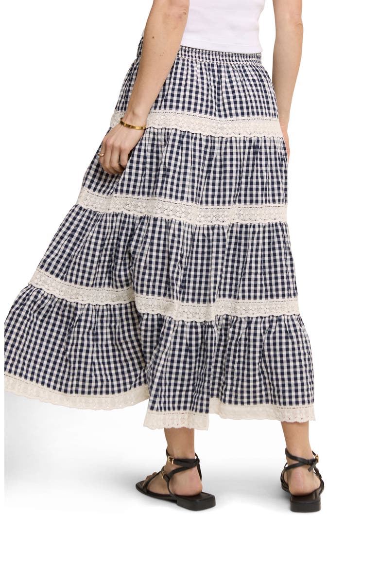 Leonor Tiered Lace Trim Cotton Skirt, Alternate, color, BLACK