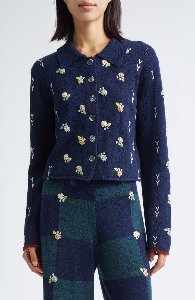 YanYan Daisy Lambswool Cardigan, Main, color, Navy