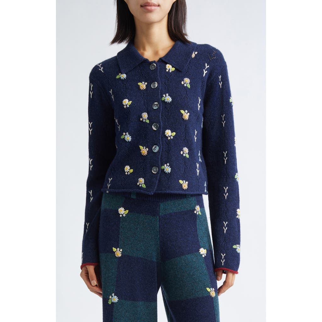 Yanyan Daisy Lambswool Cardigan In Blue