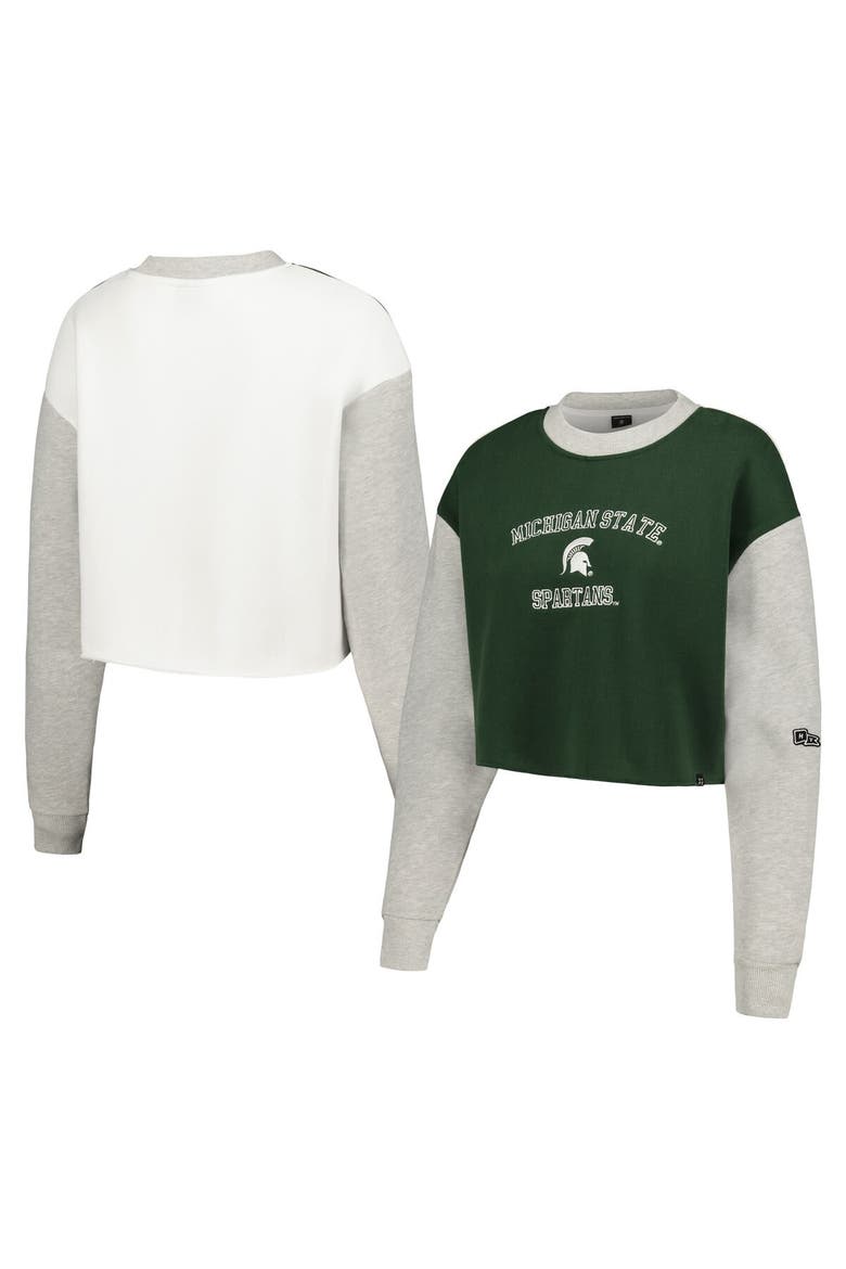 Women's Hype and Vice Green Michigan State Spartans Colorblock Rookie Crew Pullover Sweatshirt, Main, color, Green