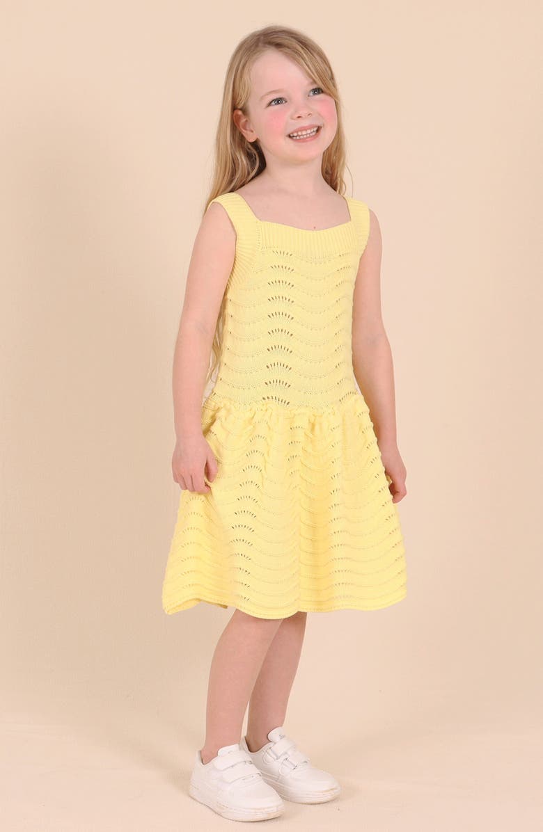 TINY TRIBE Kids' Open Stitch Cotton Sleeveless Sweater Dress, Alternate, color, Yellow