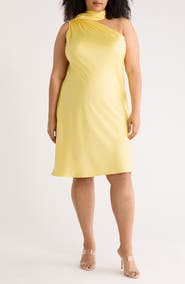 Renee C One-Shoulder Satin Shift Dress with Scarf