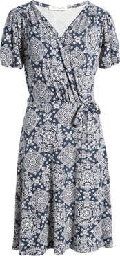 Loveappella Short Sleeve Faux Wrap Dress