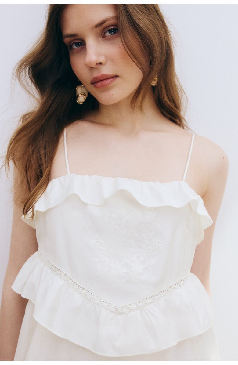 H&M Frill-trimmed Strappy Dress, Alternate, color, Cream
