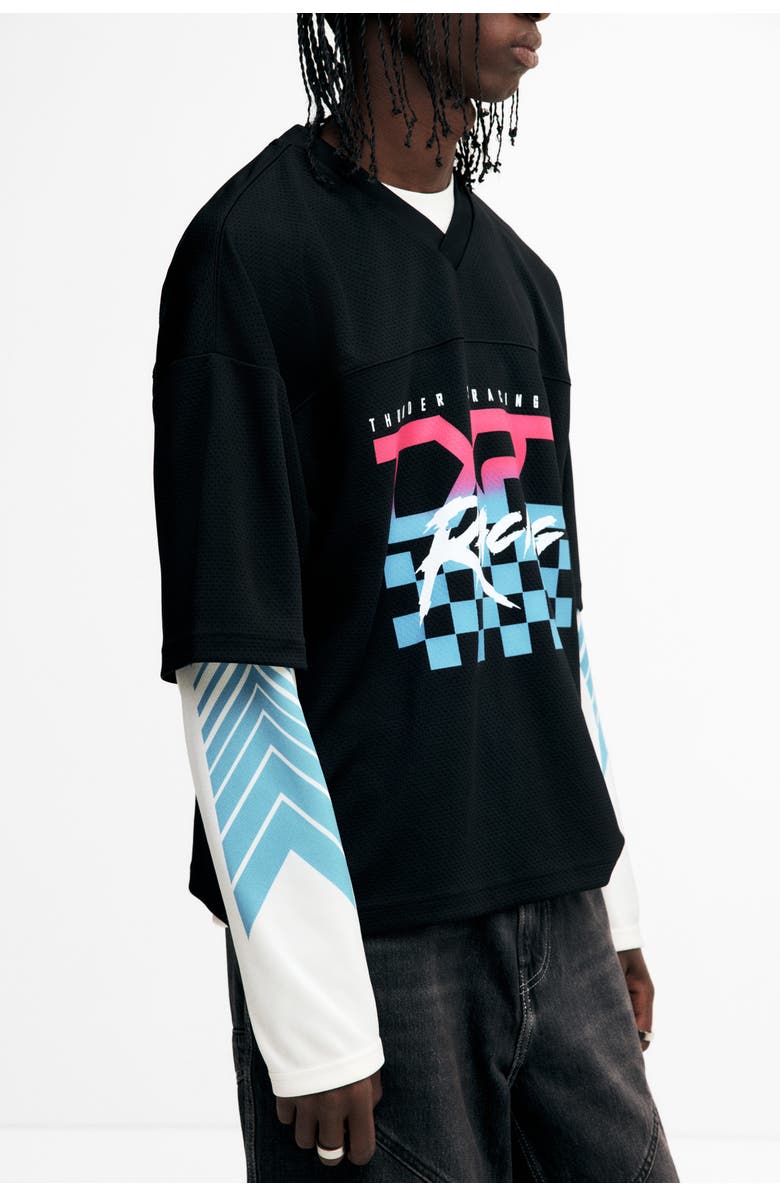 H&M Oversized Fit Printed Mesh T-shirt, Alternate, color, Black/Txrt