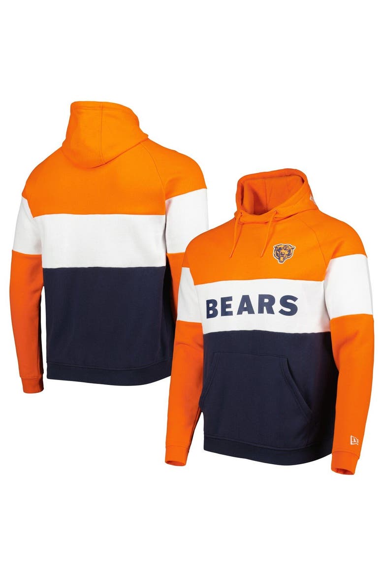 Men's New Era Navy/Orange Chicago Bears Colorblock Throwback Pullover Hoodie, Main, color, Navy