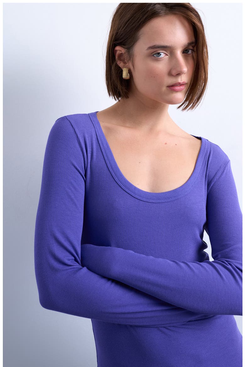 Scoop Neck Long Sleeve Rib Top, Alternate, color, PURPLE