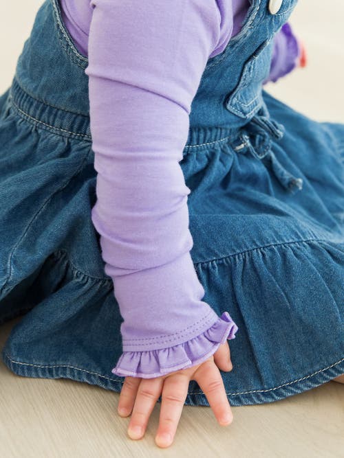 Rufflebutts Baby/toddler Girls Knit Long Sleeve Ruffle Layering Bodysuit In Wisteria Purple