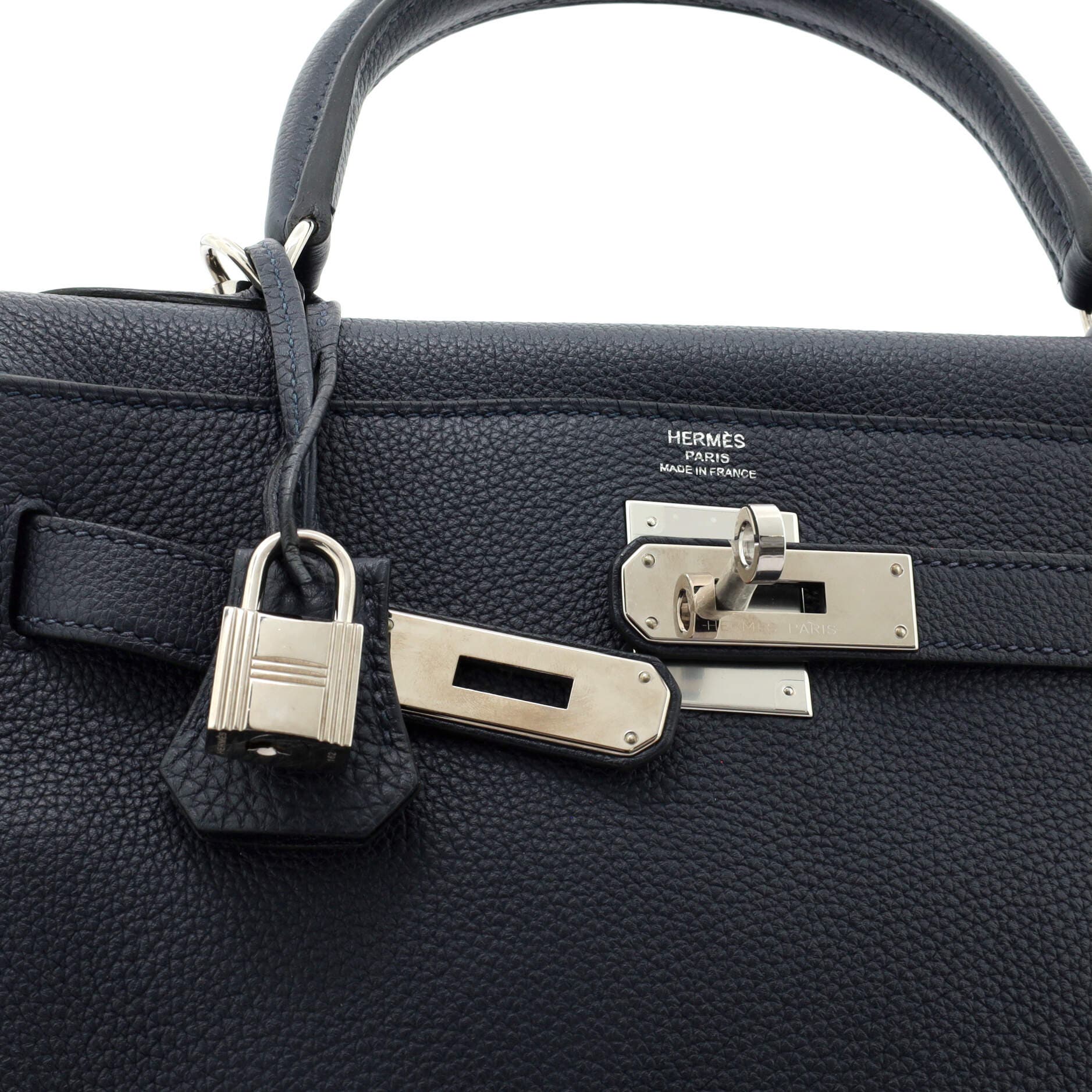 Pre-Owned Hermes Kelly Handbag Blue Togo with Palladium Hardware 28, Alternate, color, 