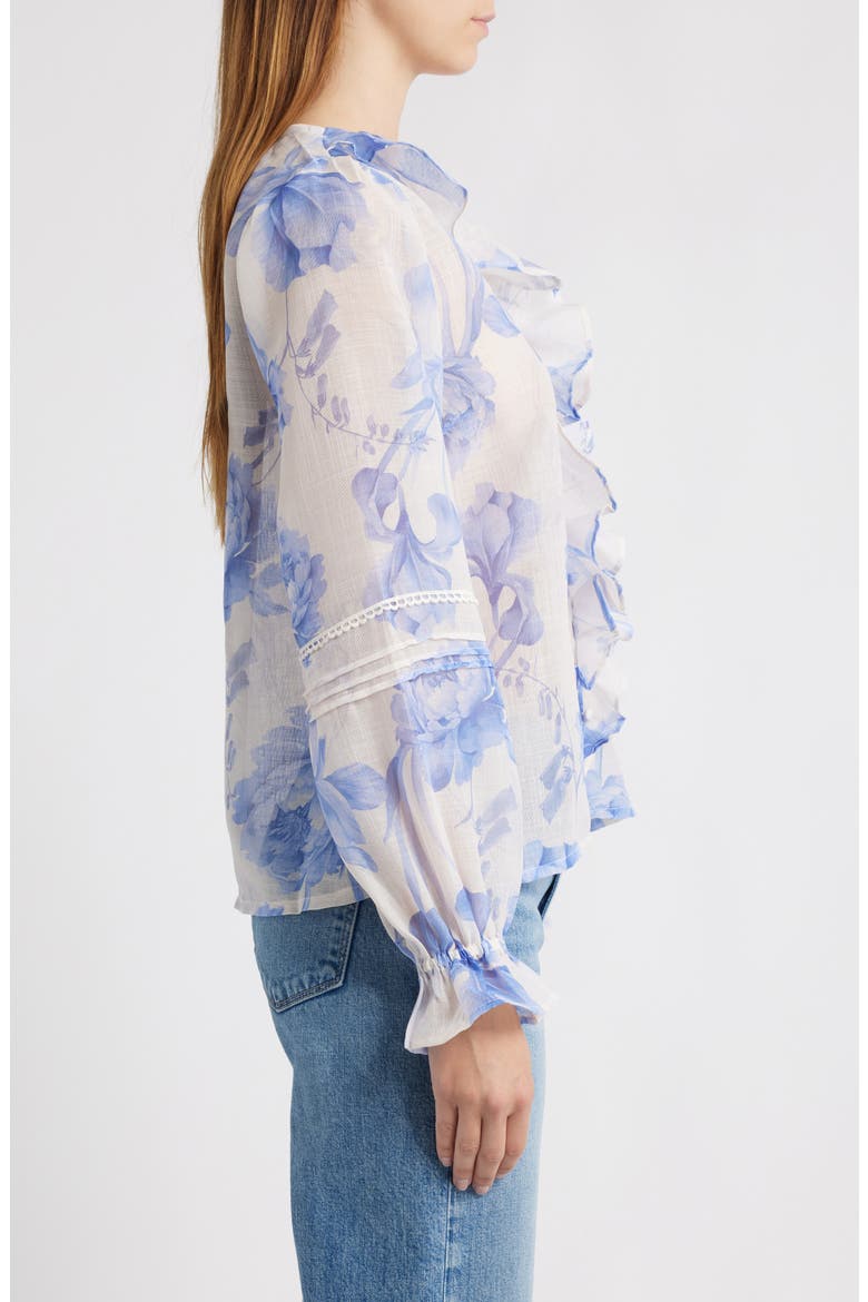 Floral Print Ruffle Top, Alternate, color, WHITE