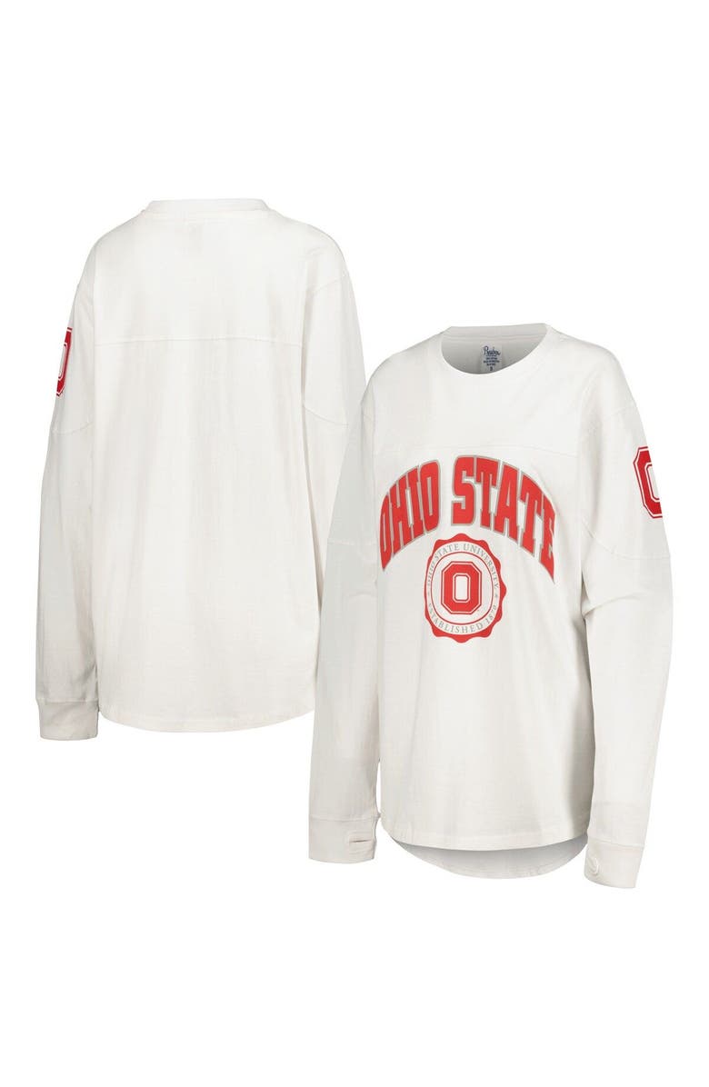 PRESSBOX Women's Pressbox White Ohio State Buckeyes Edith Long Sleeve T-Shirt, Main, color,