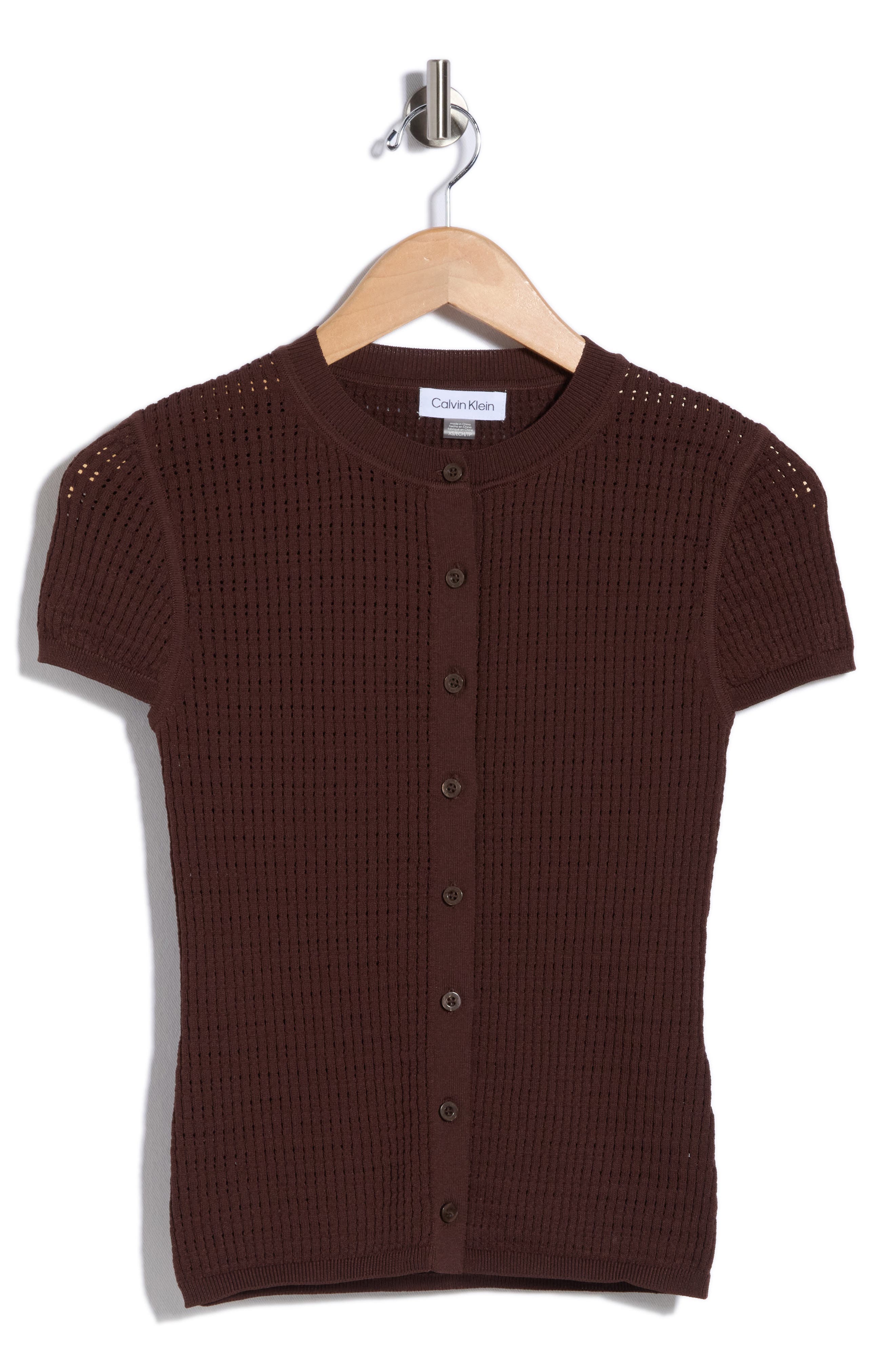 Calvin Klein Pointelle Short Sleeve Button Front Cardigan
