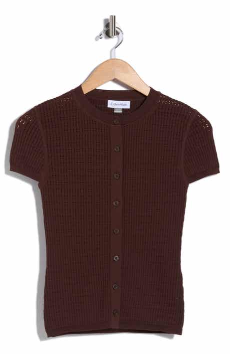Calvin Klein Pointelle Short Sleeve Button Front Cardigan
