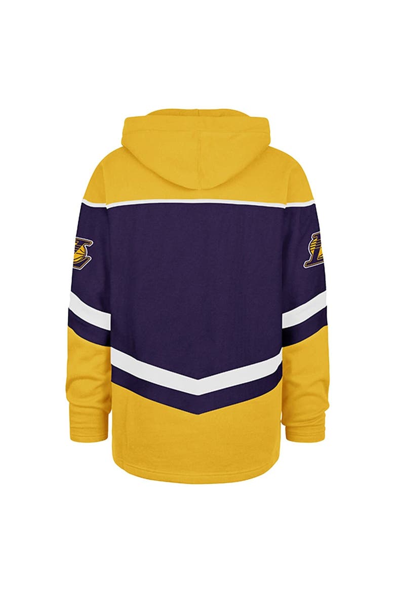 Men's '47 Purple Los Angeles Lakers Oversized Tri-Satin Layup Lacer Pullover Hoodie, Alternate, color, Purple