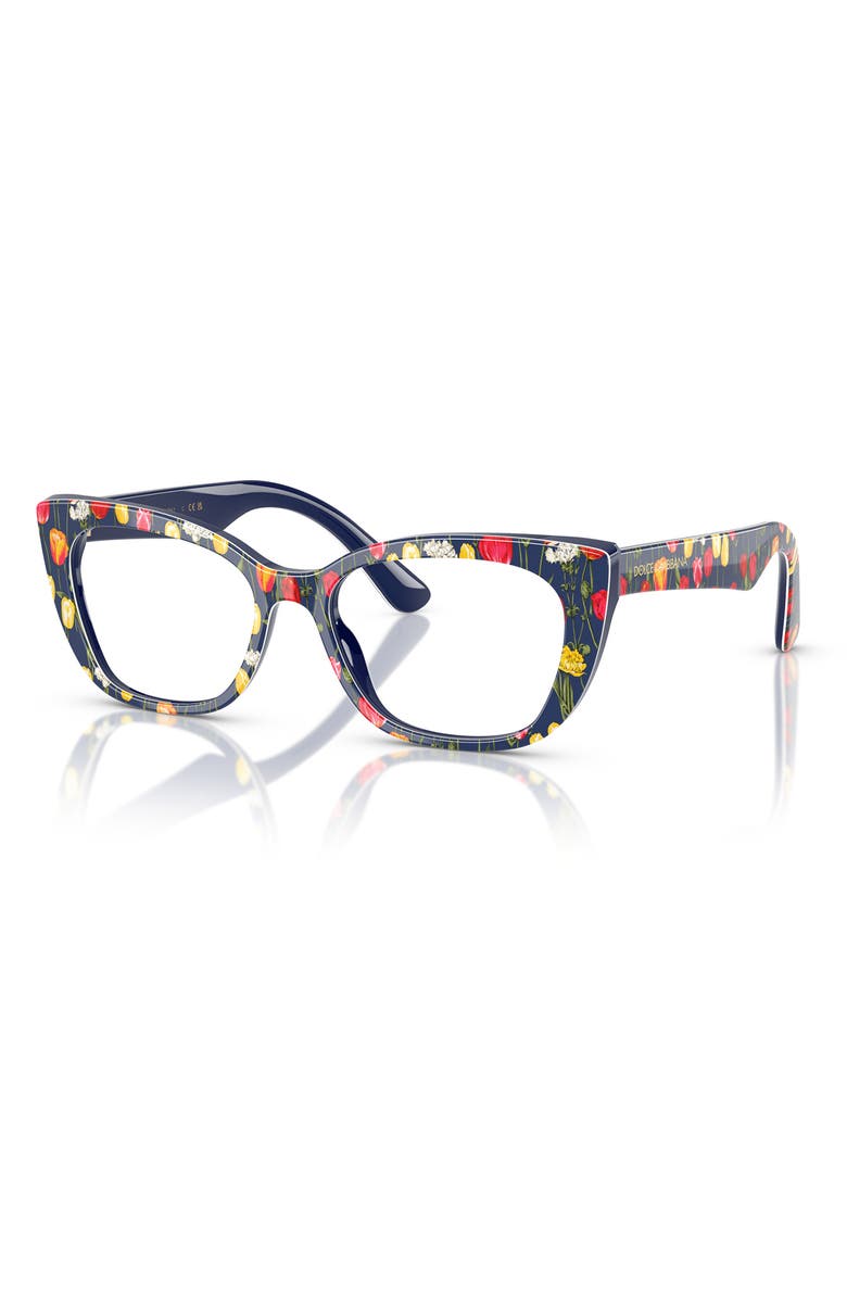 Dolce&Gabbana 49mm Cat Eye Optical Glasses, Alternate, color, Tulips / Demo Lens