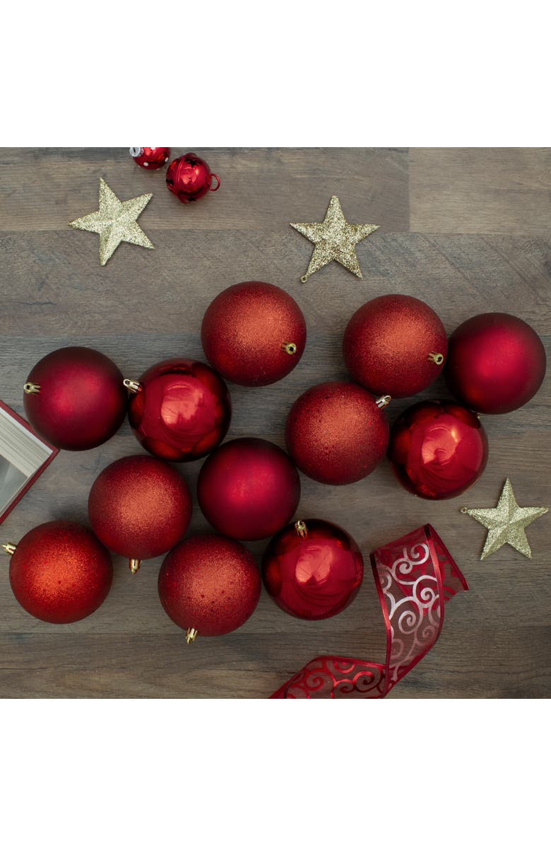 Northlight Shatterproof 4-Finish Christmas Ball Ornaments - 4" (100mm) - Red - 12ct, Alternate, color, 