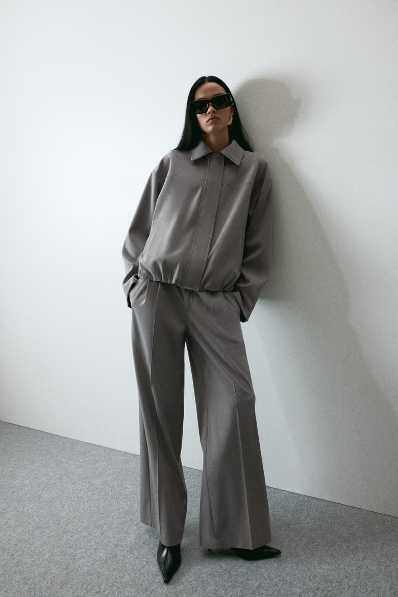 Collared Bomber Jacket, Alternate, color, Light gray/pinstriped