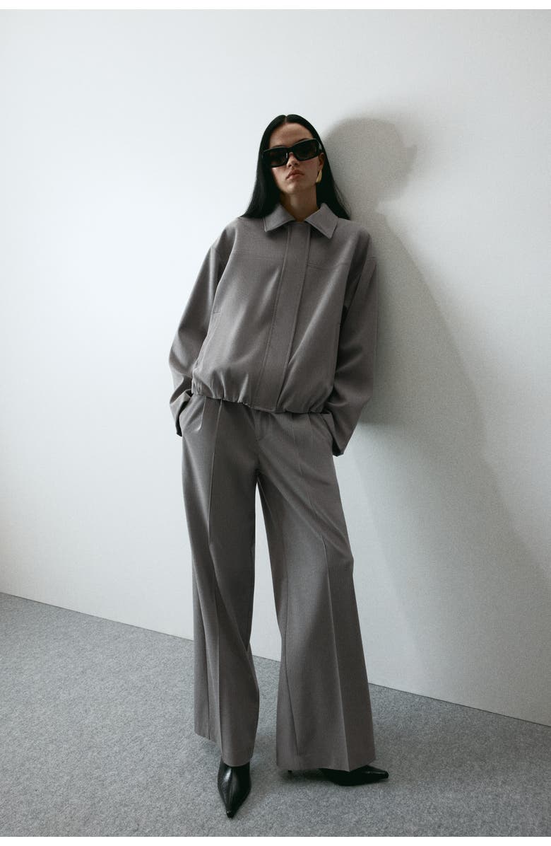 H&M Collared Bomber Jacket, Alternate, color, Light Gray/Pinstriped